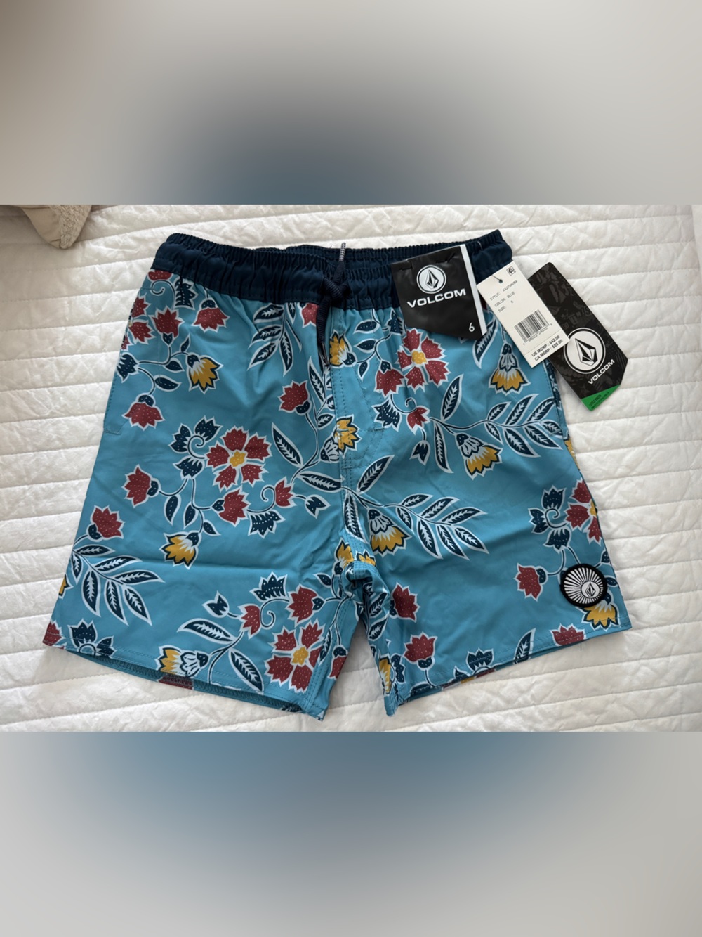 Volcom Boy's Floral Board Shorts in Teal Blue